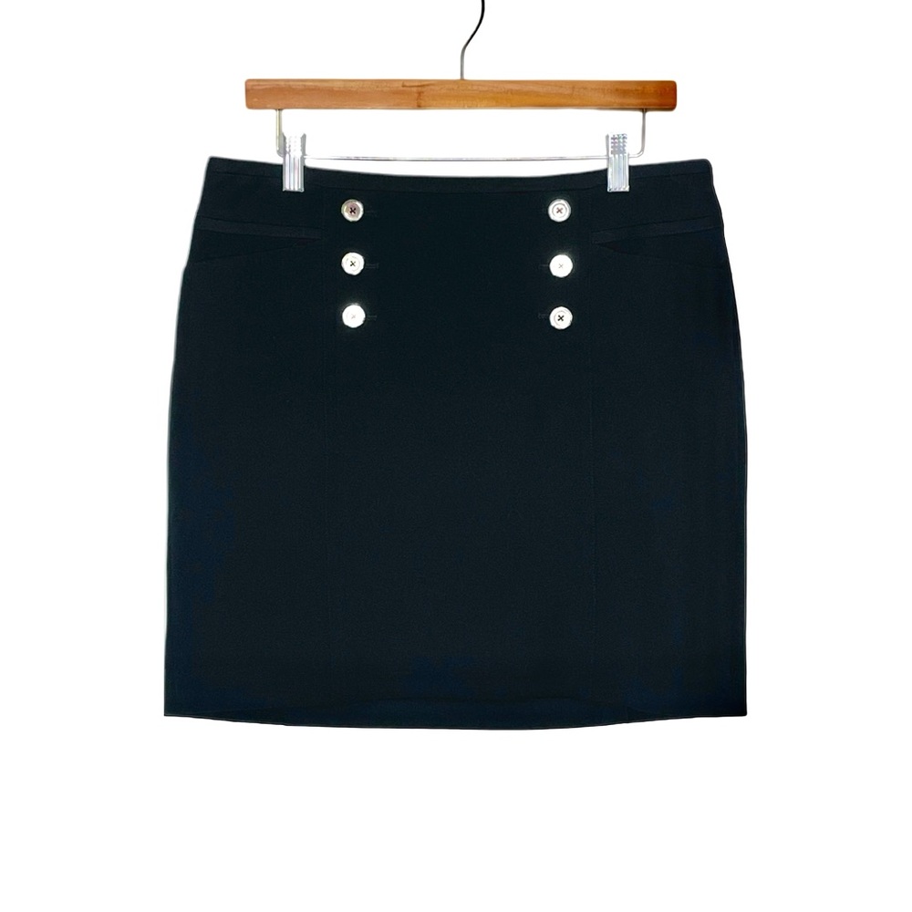 White House Black Market Black Skirt Gold Tone Buttons Size 8 Nautical Office